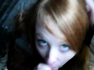 Redhead Amateur BlowJob in Public with a Facial Finish